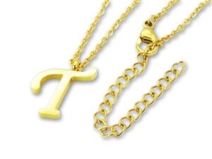 Amanto Ketting T Gold - Unisex - 316L Staal Goud PVD - Letter - 17 x 11 - 50 cm-0