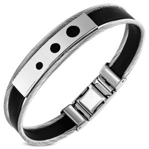 Amanto Armband Geof B - Heren - 316L Staal PVD - Kabel - Rubber - 12 mm - 22 cm-0