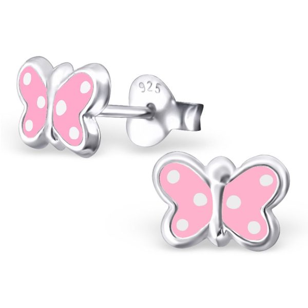 Princess Oorbellen Alpaca Pink - Meisjes - 925 Zilver E-coating - Epoxy - Vlinder - 5x8mm-0