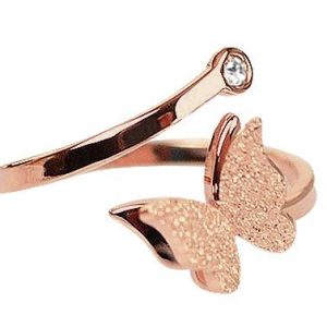 Montebello Ring Butterfly R - Dames - 316L Staal Rosé - Vlinder - Zirkonia - One-Size-0