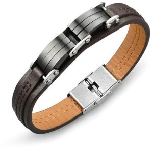 Montebello Armband Abroma - Unisex - 316L Staal - PU Leer - 12mm - 20.5cm-0