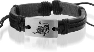 Montebello Armband Leeuw - Unisex - Leer - Metaal - Horoscoop-0