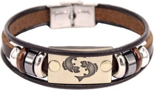 Montebello Armband Vissen - Unisex - Leer - Staal - Horoscoop - 20 cm-0