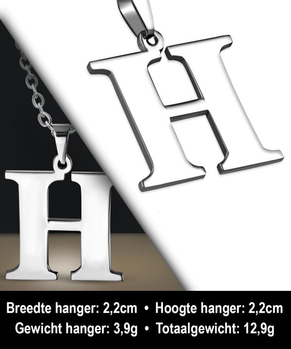 Amanto Ketting Letter H - Heren - 316L Staal - Alfabet - 22 x 22 mm - 60 cm-12094