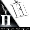 Amanto Ketting Letter H - Heren - 316L Staal - Alfabet - 22 x 20 mm - 60 cm-12138