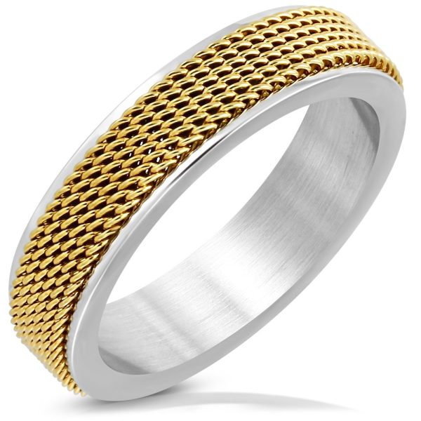 Amanto Ring Akram Gold - Heren - 316L Staal - Mesh Band - 6 mm -11562