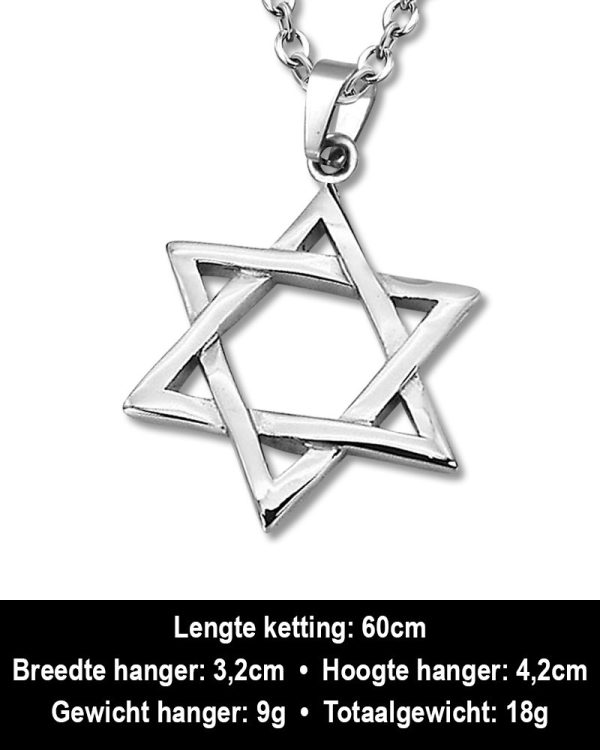 Amanto Ketting Ancel - 316L Staal - Davidster - 42x32mm - 60cm-12290