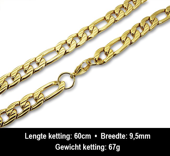 Amanto Ketting Bassam - Heren - 316L Staal PVD - 9,5mm - 60cm-13279