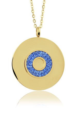 Montebello Ketting Bode Blue K - Dames - 316L Staal Goud PVD - Zirkonia - Rond - ∅ 35 mm - 50 cm-0