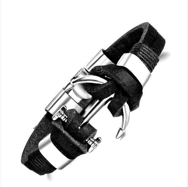 Montebello Armband Burcin - Heren - PU Leer - Messing - Anker - 20 cm-0