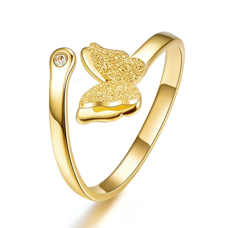 Montebello Ring Butterfly G - Dames - 316L Staal Goud PVD - Vlinder - Zirkonia - One-Size-0