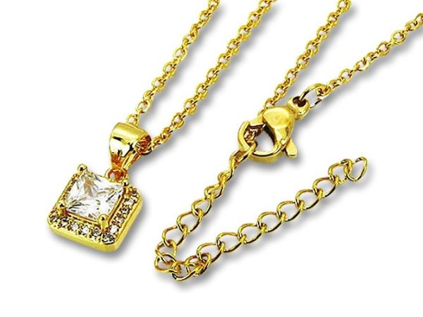 Amanto Ketting Dilay - Dames - 316L Staal Goud PVD - Zirkonia - Vierkant - 10 x 8 mm - 50 cm-0
