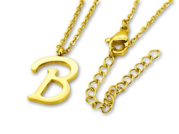Amanto Ketting B Gold - Unisex - 316L Staal Goud PVD - Letter - 18 x 12 - 50 cm-0