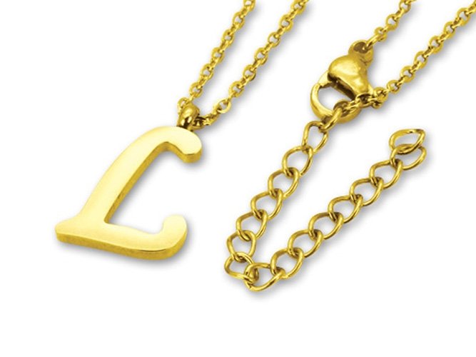 Amanto Ketting L Gold - Unisex - 316L Staal Goud PVD - Letter - 16 x 11 - 50 cm-0