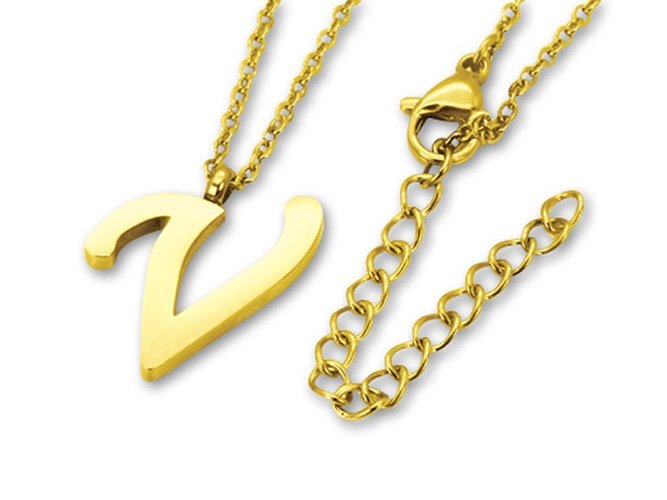 Amanto Ketting V Gold - Unisex - 316L Staal Goud PVD - Letter - 17 x 11 - 50 cm-0