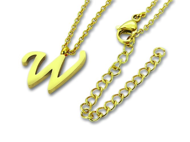 Amanto Ketting W Gold - Unisex - 316L Staal Goud PVD - Letter - 15 x 13 - 50 cm-0