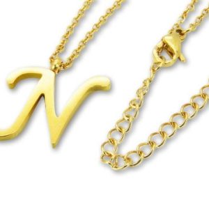 Amanto Ketting N Gold - Unisex - 316L Staal Goud PVD - Letter - 18 x 15 - 50 cm-0