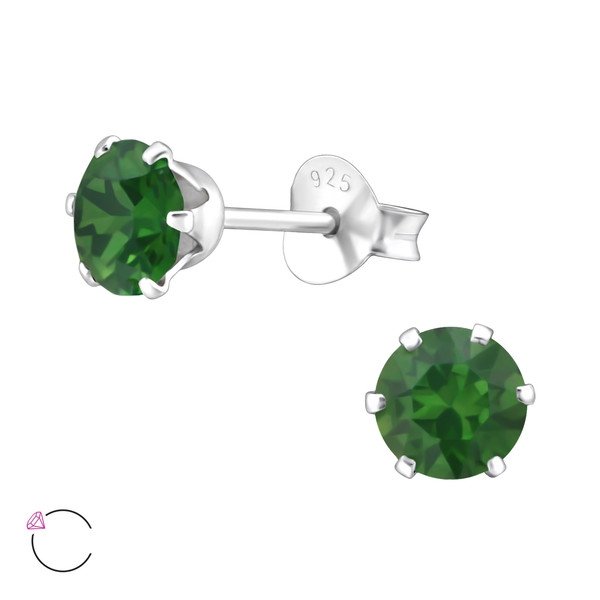 Amanto Oorbellen Elka Green Opal - Dames - 925 Zilver - Swarovski® - Rond - ∅5 mm-0
