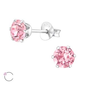 Amanto Oorbellen Elka Pink - Dames - 925 Zilver - Swarovski® - Rond - ∅5 mm-0