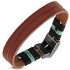 Amanto Armband Fawaz Brown - Leer - 316L Staal - Touw - 17mm - 22cm-0