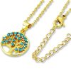 Amanto Ketting Celil Gold - Dames - 316L Staal PVD - Turkoois - Levensboom - ∅1.5 - 50 cm-0