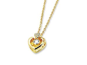 Amanto Ketting Gelina Gold - Dames - 316L Staal PVD - Zirkonia - Hartje - 9x11 mm - 50 cm -0