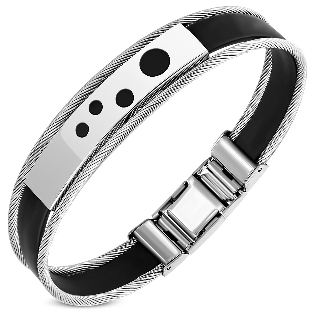 Amanto Armband Geoff F - Heren - 316L Staal PVD - Kabel - Rubber - 12mm - 20cm-0
